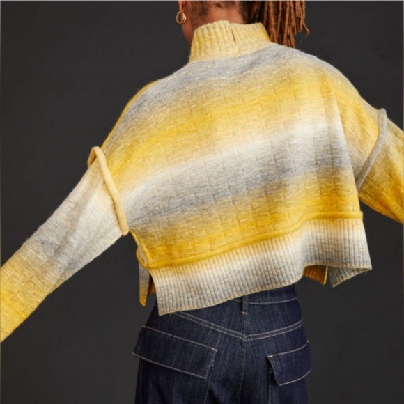 Pilcro Anthropologie Mock Neck Yellow Gray Ombre Knit Crop Pullover Sweater XS - Picture 2 of 16